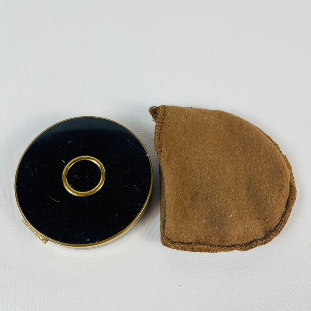 Charles of the Ritz NY Vintage Black Mirrored Powder Compact 2 3/4”